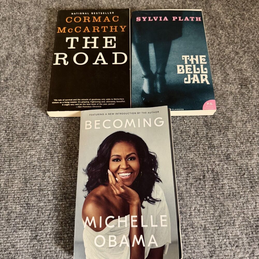 Lot of 3 Bestselling Books The Road Bell Jar Becoming Michelle Obama Paperback
